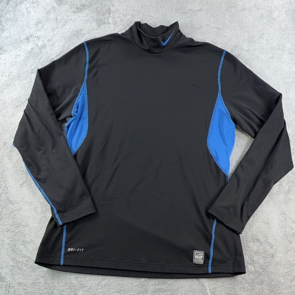 Nike Pro Combat Men's L Long Sleeve Mock Neck Dri-Fit Black Athletic Gym Shirt